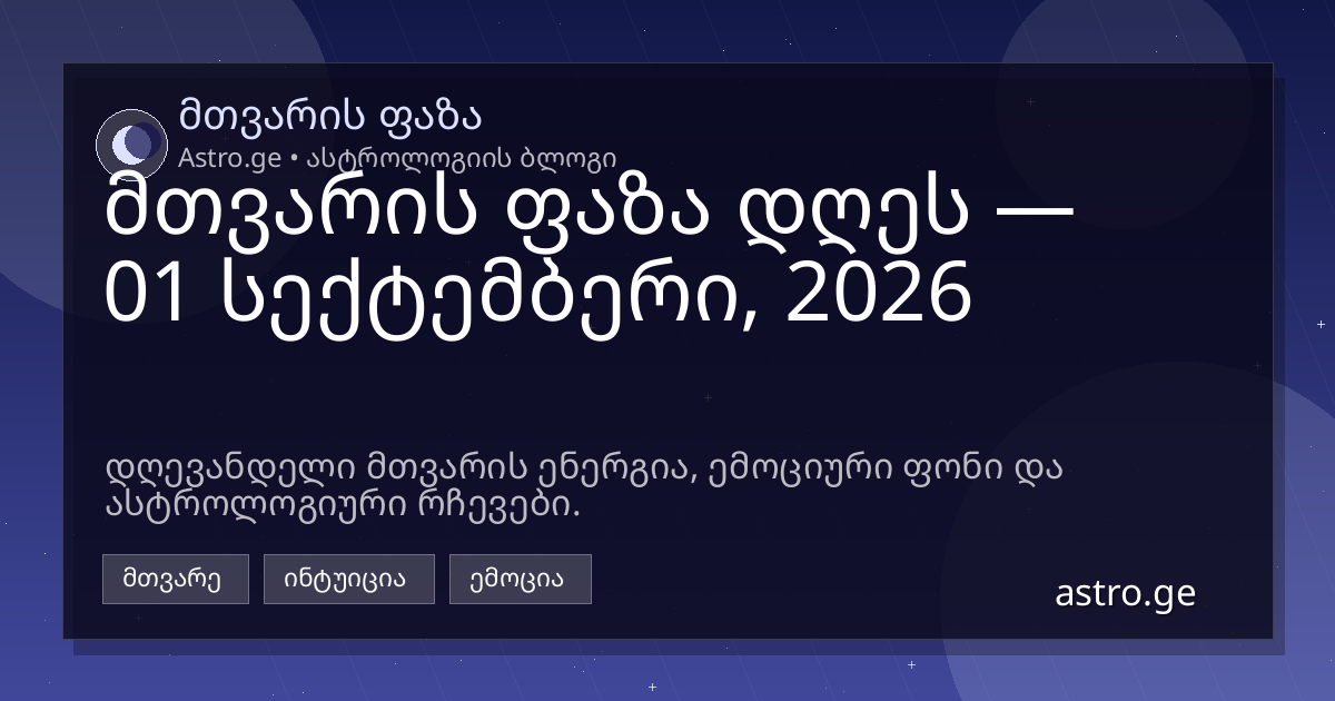 მთვარის ფაზა 01 სექტემბერი, 2026
