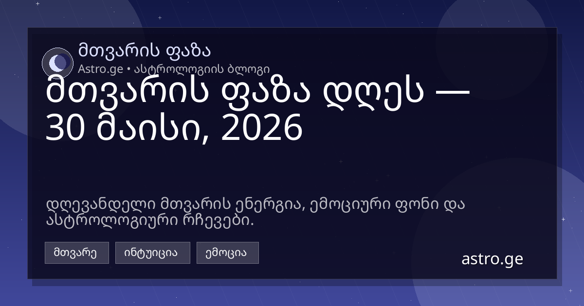 მთვარის ფაზა 30 მაისი, 2026